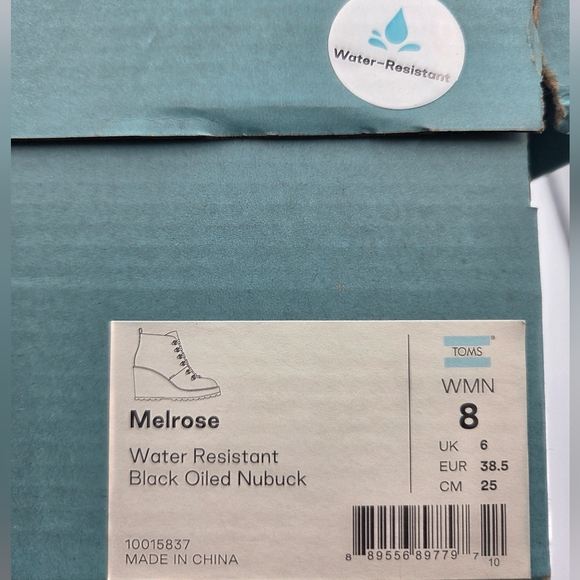 Toms Wedge Boot Melrose Black Water Resistant Lace Up Womens Size 8 New With Box - Picture 11 of 16